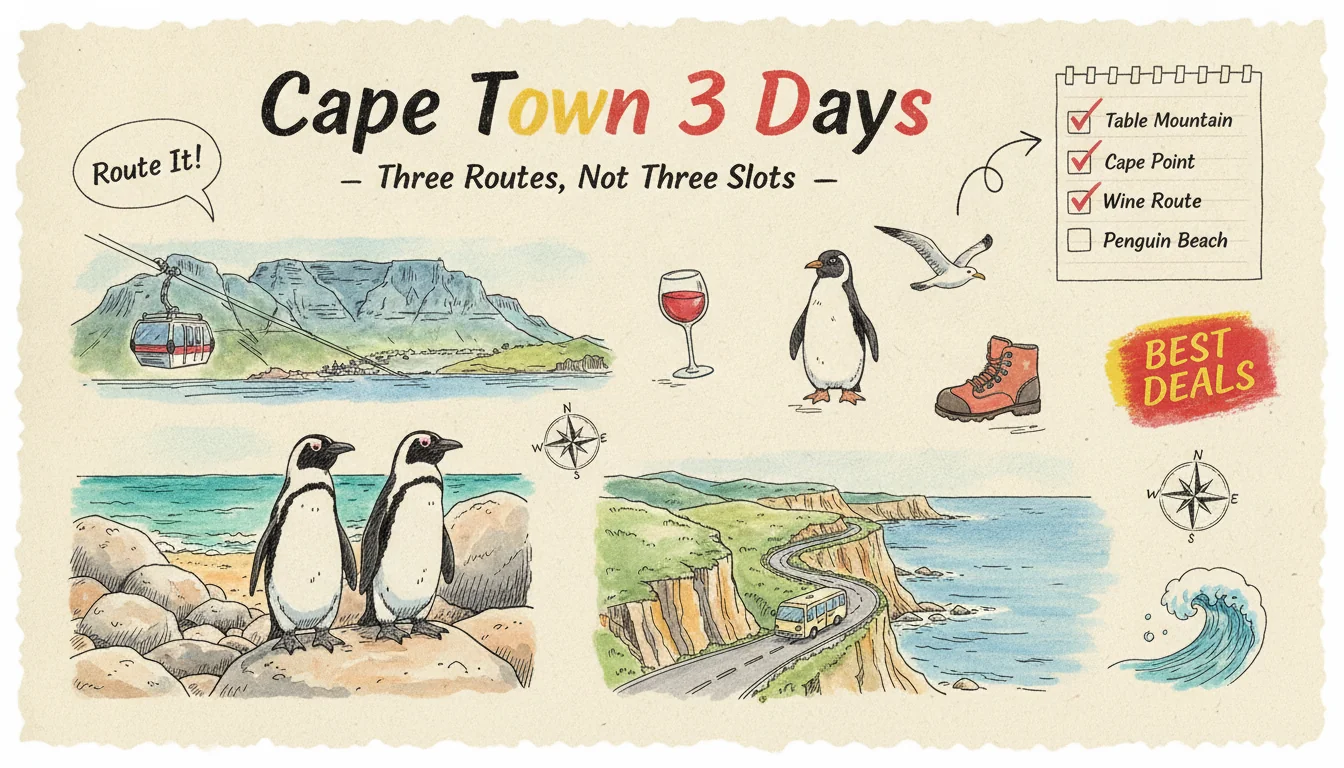 Ba ngày ở Cape Town xếp thế nào? Tôi trải 10 tour nửa ngày lên bản đồ và nhận ra vấn đề không nằm ở khung giờ, mà nằm ở trục di chuyển (2026)